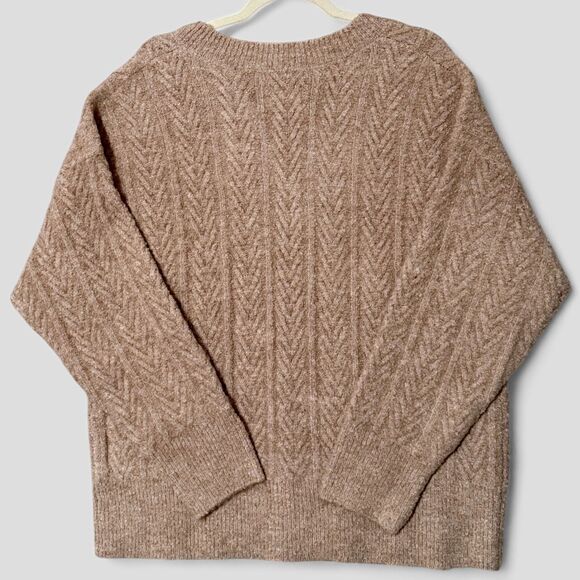 NWT Stellae Dux V-Neck Sweater Cable-Knit Long Sleeve Drop Shoulder Tan Size XL - Picture 2 of 9